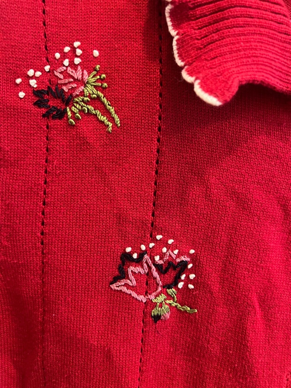 Koret Red Short-Sleeve Embroidered Cardigan with Scalloped Trim - Picture 4 of 11